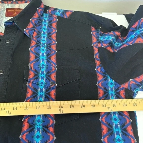 Rustler By Wrangler Vintage Pearl Snap Button Down Shirt Men’s Size XL - Picture 10 of 12